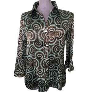 Sere Nade New York Blue & Brown Accordian Crinkle Button Up Blouse size 1XL